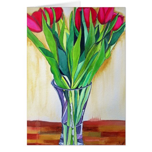 roze en rode tulpen waterverf kunst (Voorkant)