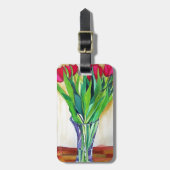 roze en rode tulpen waterverf kunst bagagelabel (Voorkant verticaal)