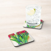 roze en rode tulpen waterverf kunst bier onderzetter (Rechterzijde)