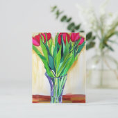 roze en rode tulpen waterverf kunst briefkaart (Staand voorkant)