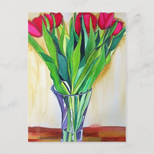 roze en rode tulpen waterverf kunst briefkaart (Voorkant)