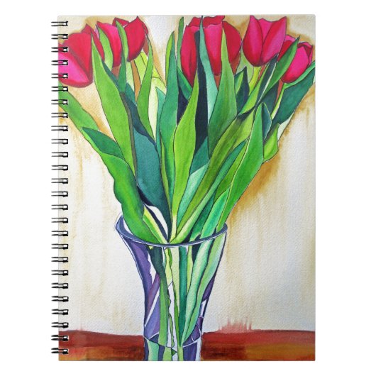 roze en rode tulpen waterverf kunst notitieboek (Voorkant)