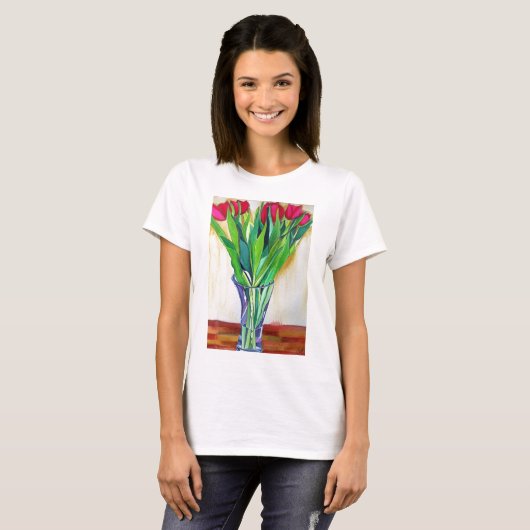 roze en rode tulpen waterverf kunst t-shirt