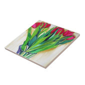 roze en rode tulpen waterverf kunst tegeltje (Zijkant)