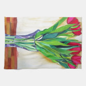 roze en rode tulpen waterverf kunst theedoek (Horizontaal)