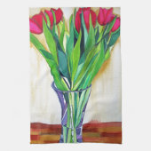roze en rode tulpen waterverf kunst theedoek (Verticaal)