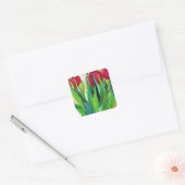 roze en rode tulpen waterverf kunst vierkante sticker (Envelop)