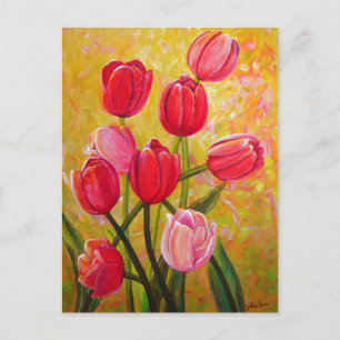 Roze en Rode Tulpenschilderij   Briefkaart