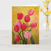 Roze en Rode Tulpenschilderij Kaart (Gele Bloem)