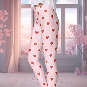 Roze en rode Valentijnsdag gevleugeld hartpatroon Leggings