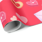 Roze en rode Valentijnsdag Treats & Love Letter Cadeaupapier (Rol Hoek)