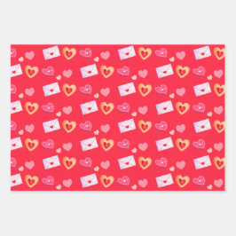 Roze en rode Valentijnsdag Treats & Love Letter Inpakpapier Vel