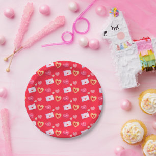Roze en rode Valentijnsdag Treats & Love Letter Papieren Bordje