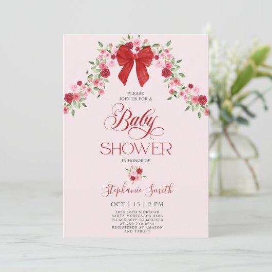 Roze en Rode Valentijnse Baby shower Meisje Kaart (Staand voorkant)