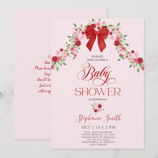 Roze en Rode Valentijnse Baby shower Meisje Kaart (Voorkant / Achterkant)