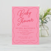 Roze en rode vierkant QR-code Baby shower Kaart (Staand voorkant)