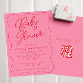Roze en rode vierkant QR-code Baby shower Kaart
