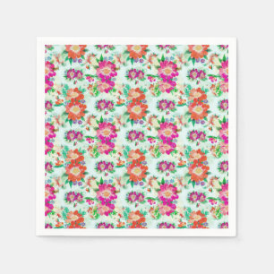 Roze en rode vintage bloempatroon servet