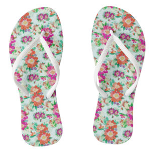 Roze en rode vintage bloempatroon teenslippers