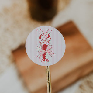 Roze en Rode Vintage Kreeft Kust Verjaardag Ronde Sticker