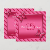 Roze en rode vlinder Quinceañera Uitnodiging (Voorkant / Achterkant)