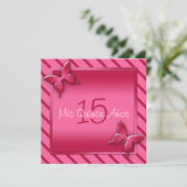 Roze en rode vlinder Quinceañera Uitnodiging (Staand voorkant)