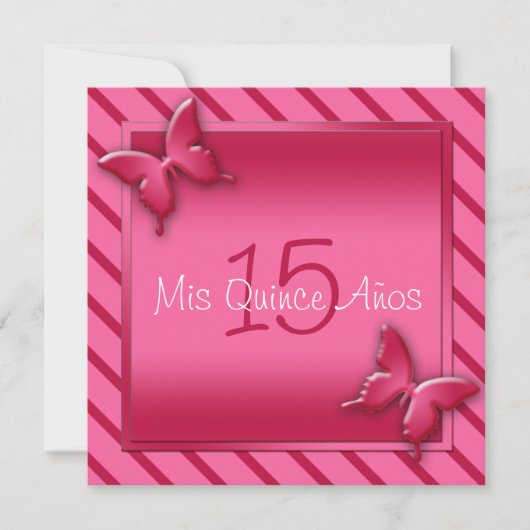 Roze en rode vlinder Quinceañera Uitnodiging (Voorkant)
