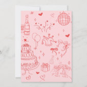 Roze en Rode Vrouwelijke Verjaardagsfeestje Uitnod Kaart (Achterkant)