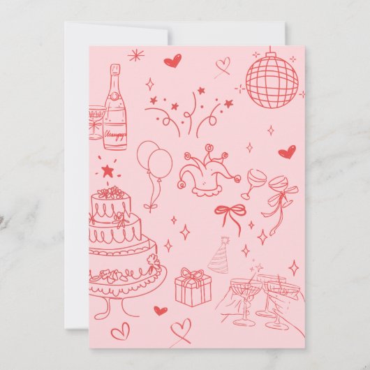 Roze en Rode Vrouwelijke Verjaardagsfeestje Uitnod Kaart (Achterkant)