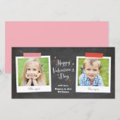 Roze en rode Washi Tape en krijtbord Twee-foto Feestdagenkaart (Voorkant / Achterkant)