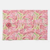 Roze en rode watermeloen patroon met monogram theedoek (Horizontaal)