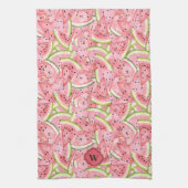 Roze en rode watermeloen patroon met monogram theedoek (Verticaal)