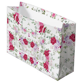 Roze en rode waterverf bloem  patroon groot cadeauzakje