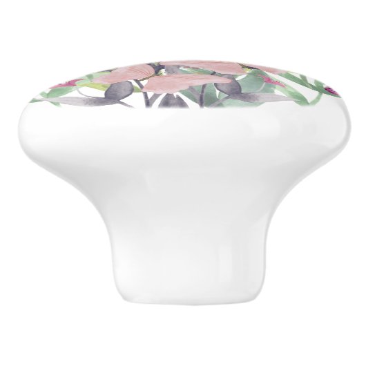 Roze en rode Waterverf bloemen en vlinders Keramische Knop (Zijkant)