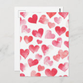 Roze en Rode Waterverf Hart Valentijns's Groet Briefkaart (Voorkant / Achterkant)