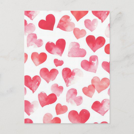 Roze en Rode Waterverf Hart Valentijns's Groet Briefkaart (Voorkant)