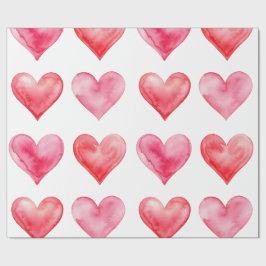 Roze en rode waterverf harten patroon cadeaupapier