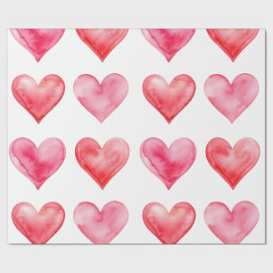 Roze en rode waterverf harten patroon cadeaupapier