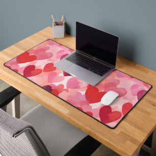 Roze en rode waterverf harten Romantische Coquette Bureaumat