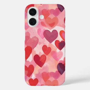 Roze en rode waterverf harten Romantische Coquette iPhone 16 Hoesje