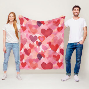 Roze en rode waterverf harten Romantische Coquette Fleece Deken