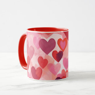 Roze en rode waterverf harten Romantische Coquette Mok