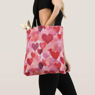 Roze en rode waterverf harten Romantische Coquette Tote Bag