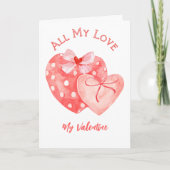 Roze en Rode Waterverf Harten Valentijnsdag Kaart (Voorkant)