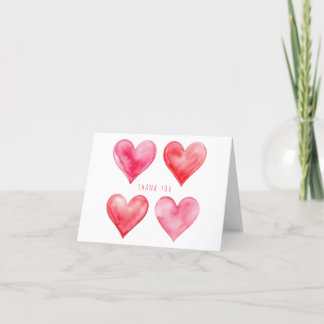 Roze en rode waterverf hartenpatroon  bedankkaart