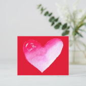 Roze en rode waterverf pop valentijn briefkaart (Staand voorkant)