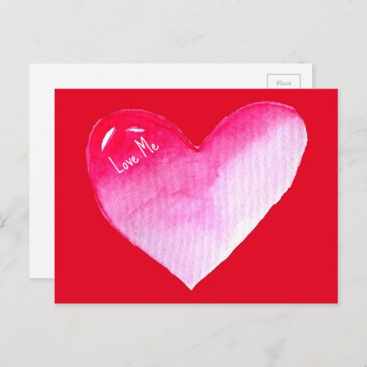 Roze en rode waterverf pop valentijn briefkaart (Voorkant / Achterkant)