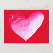 Roze en rode waterverf pop valentijn briefkaart (Voorkant)