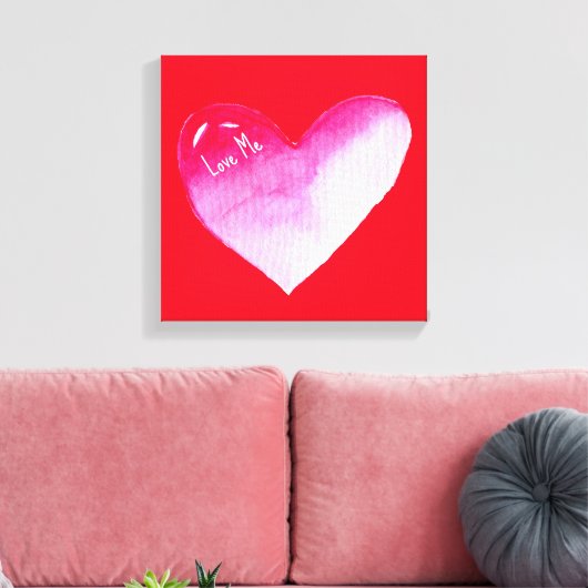 Roze en rode waterverf pop valentijn canvas afdruk (Insitu (Woonkamer))