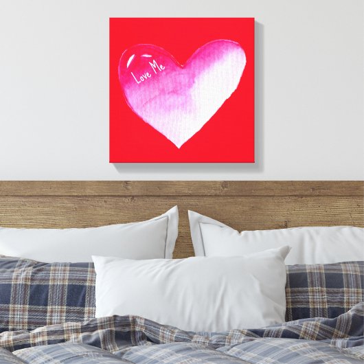Roze en rode waterverf pop valentijn canvas afdruk (Insitu (Slaapkamer))